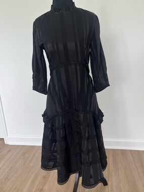 Maple & Cliff Black Midi Dress Lace and Ruffles